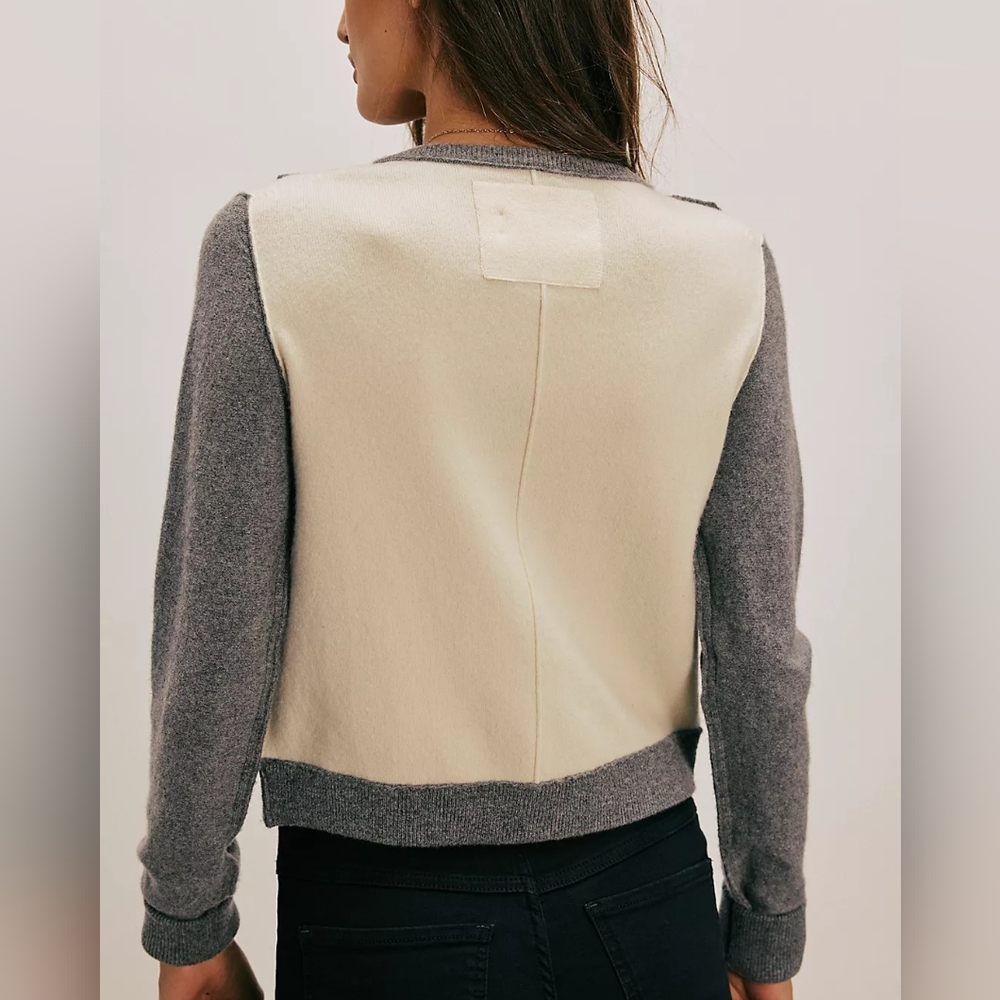 Free People Embroidered Beaded Gray and Cream Women's Sweater L - Picture 2 of 4